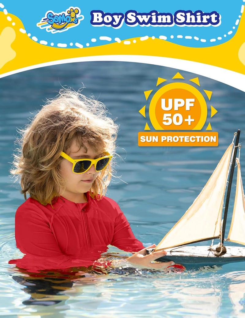 Semois Boys UPF 50+ Rash Guard Toddler Zipper Swim Shirts Long Sleeve Zip Up Sun Protection Rashguard Water Beach Shirts Quick Dry - Image 3